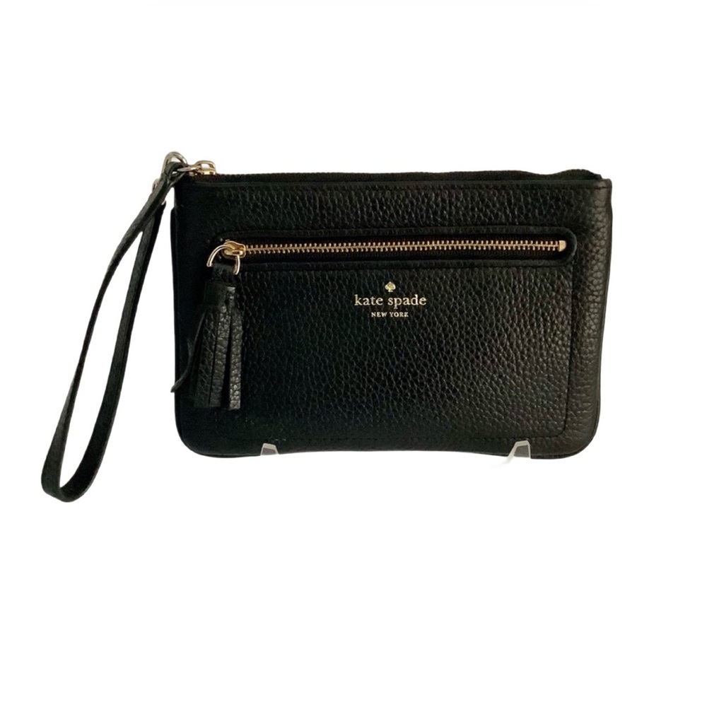Kate Spade Chester Street Tinie black pebbled leather wristlet w/tassel, EUC